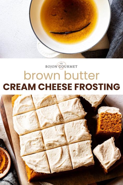 Learn to make fluffy brown butter cream cheese frosting with 5 ingredients in 15 minutes of active time. Simple to make, incredibly addictive! Browned Butter Cream Cheese Frosting, Browned Butter Frosting, Brown Butter Cream Cheese Frosting, Brown Butter Cream Cheese, Super Moist Chocolate Cake, Cream Cheese Buttercream Frosting, Bojon Gourmet, Brown Butter Frosting, Butter Cream Cheese Frosting