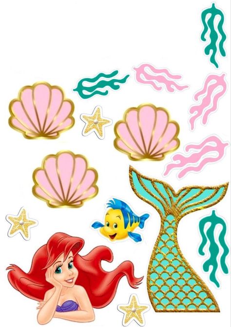 Gökkuşaği Pasta, Ariel Cake Toppers, Happy Birthday Hand Lettering, Little Mermaid Cake Topper, Barbie Doll Birthday Cake, Mermaid Happy Birthday, Diy Cake Topper Birthday, Birthday Card With Name, Mickey Mouse Decorations