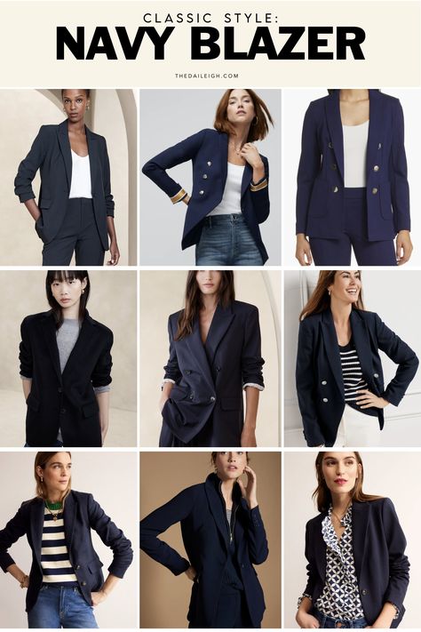 Blazers That Go With Any Outfit — THE DAILEIGH Navy Blue Blazer And Jeans Outfit, Outfits With Navy Blazer, How To Wear A Navy Blazer Women, What To Wear With A Navy Blazer, Navy Blazer Casual Outfit, Blue Blazer Women Outfit, Navy Jacket Outfits For Women, Navy Blazer Outfits For Women, Navy Blazer Outfit Women Casual