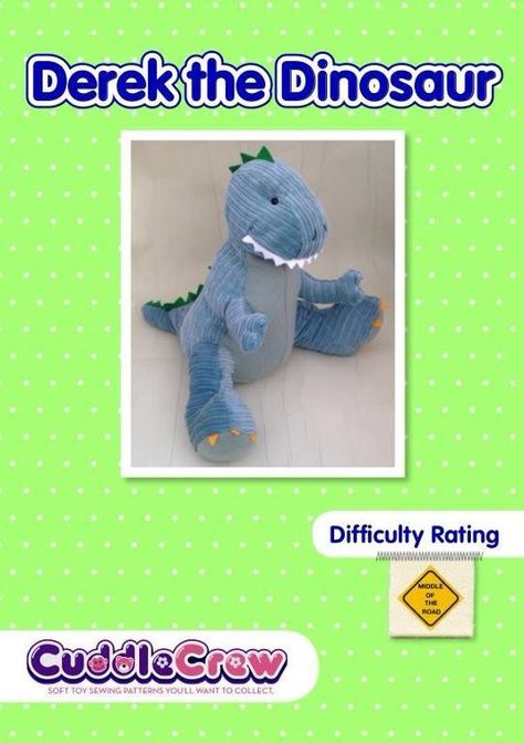 Dinosaur Soft Toy Sewing Pattern. T-rex  - via @Craftsy Dinosaur Plush Pattern Free, Dinosaur Doll Pattern, Dinosaur Sewing Pattern Free, Sewing Dinosaur, Soft Toy Sewing Pattern, Sewing Animals, Holiday Hand Towels, Handmade Animals, Toy Sewing