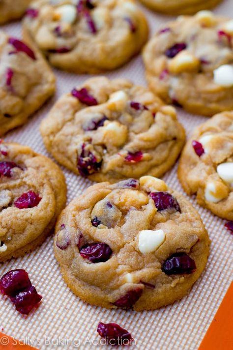 White Chocolate Chip Cranberry Cookies, Chocolate Chip Cranberry Cookies, Cranberry White Chocolate Chip Cookies, Cranberry Cookies Recipes, Patisserie Vegan, Cranberry White Chocolate, White Chocolate Cranberry Cookies, White Chocolate Chip, Sally's Baking