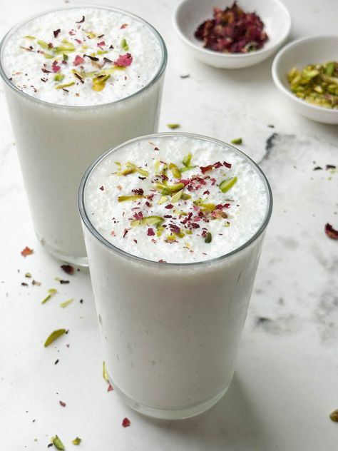 Sweet Lassi Recipe Sweet Lassi, Indian Milk, Lassi Recipe, Coconut Milk Yogurt, Almond Milk Yogurt, Indian Drinks, Lassi Recipes, Plant Based Yogurt, Full Fat Yogurt