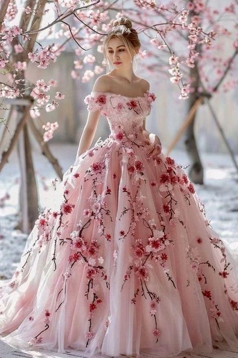 Pretty Quinceanera Dresses, Fantasy Dresses, Fantasy Gowns, Fairytale Dress, Fantasy Dress, Gowns Of Elegance, Floral Fashion, Dreamy Wedding, Wedding Dresses Unique