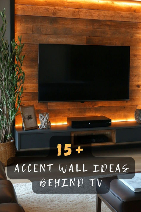 Looking to upgrade your TV space? These 15 accent wall ideas include wood panels, bold wallpapers, and unique textures to create a stylish focal point. Click to find the perfect design for your home! 🌿📺 #AccentWall #TVWallDesign #ModernLiving #WallStyling #LivingRoomInspo #InteriorTrends #DecorGoals Navy And Wood Accent Wall, Accent Wall In Tv Room, Wall Design Tv Modern, Real Wood Accent Wall, Wood Accent Wall Around Fireplace, Textured Tv Wall Ideas, Wood Wall For Tv, Above Tv Lighting, Wall Lights Next To Tv