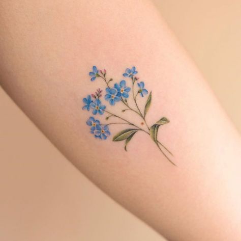 Forget Me Not Flower Tattoo Meaning Siyeon Tattoo, Forget Me Not Flower Tattoo, Flower Tattoo Meaning, Forget Me Not Tattoo, Flower Tattoo Meanings, Bouquet Tattoo, Beautiful Flower Tattoos, Tattoos For Women Flowers, Small Flower Tattoos