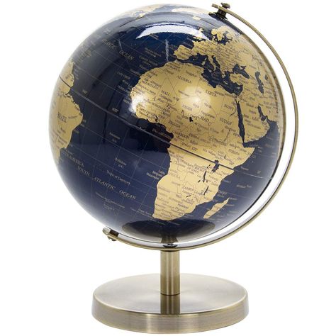 PRICES MAY VARY. PACKAGE INCLUDES 1 Piece Gold & Blue Globe | 15x15x19 cm MODERN DESIGN: This beautiful Gold & Blue Globe is the perfect addition to any home or office. With its gold and blue color combination, this globe is sure to add a touch of elegance to any space and will inspire you to travel around the world. ALL OCCASION GIFT: This classy Globe decoration is perfect for anyone on any occasion, and it also makes a great home decoration. Whether you're celebrating a birthday, holidays, or Navy And Gold Office, Rotating Globe, Uk Navy, Gold Office Decor, Gold Globe, World Map Decor, Gold Rooms, Gold Office, Blue World