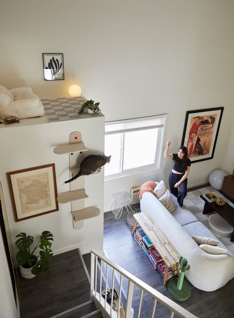 "Hiro still loves the loft, and enjoys taking a nap or watching cat TV from up above. It’s impressive how quickly he can go up and down the little wall stairs."  Credit: <a href="https://www.apartmenttherapy.com/authors/leela-cyd">Leela Cyd</a> Cat Loft, Apartment Cat, Bachelor Apartment, Wall Stairs, Bachelor Apartments, Los Angeles Apartments, A Studio Apartment, Tiny Closet, Rental Apartment