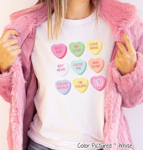 Custom Monogram Conversation Heart Valentines Day Shirt, Valentines Day Shirts for Women, Heart Shirt, Cute Valentine Shirt, Love Shirt Anti Valentines Day, Therapist Gifts, Candy Hearts, Converse With Heart, Valentines Gifts For Her, Heart Shirt, Valentines Day Shirts, Heart Candy, Valentines Shirt