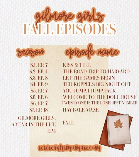 Gilmore Fall Episodes, New Girl Episodes To Watch When, Gilmore Girls Fall Episodes List, Gossip Girl Fall Episodes, Gilmore Girls Thanksgiving Episodes, Episodes To Watch When, Gilmore Girl Fall Aesthetic, Gilmore Girls Winter Episodes, Gilmore Girls Autumn Episodes