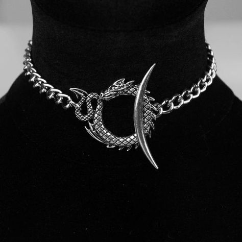 Moon Choker Necklace, Moon Choker, Pagan Jewelry, Magical Jewelry, Dragon Jewelry, Unisex Necklace, Dragon Pendant, A Dragon, Fantasy Jewelry