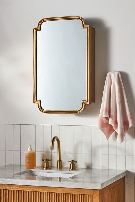 Aperture Bath Cabinet | Anthropologie Half Bathroom Mirror, Unique Medicine Cabinet, Brass Medicine Cabinet, Mirror Medicine Cabinet, Brass Bathroom Mirror, Recessed Medicine Cabinet, Spring Candles, Bath Mirror, Bathroom Mirror Cabinet