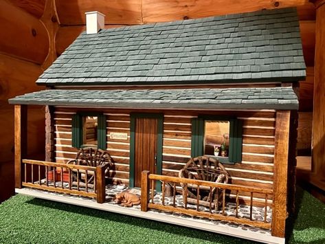 Cabin Dollhouse, Porch Posts, Gnome House, Dollhouse Kits, House Supplies, Custom Windows, Forest House, Diy Dollhouse, Log Homes