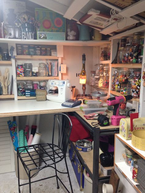 Craft Shed-yep, it's awesome! Sewing Shed Craft Rooms, Small Craft Shed, Craft Shed Interior, Craft Shed Interior Ideas, Shed Craft Room, Shed Ideas Inside, She Shed Craft Room Ideas, Shed Homes Interior, She Shed Craft Room