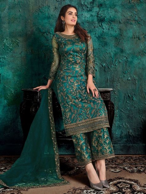 Pakistani Pant Suit, Pakistani Suit With Pants, Gaun Fashion, Palazzo Suit, Indian Party Wear, Salwar Kamiz, Stylish Party Dresses, Party Wear Indian Dresses, Pant Suit