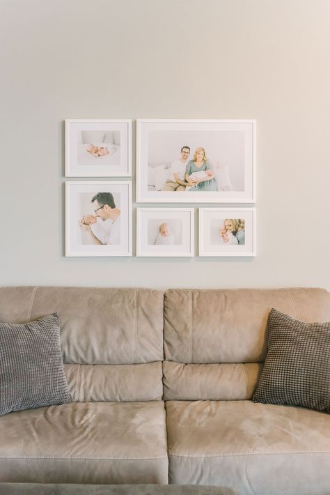 Newborn Photo Frame Ideas, Newborn Picture Wall Display, Newborn Photo Collage, Display Newborn Photos Wall Ideas, Newborn Gallery Wall, Framed Newborn Photos On Wall, Family Picture Wall Ideas Bedroom, Newborn Photo Gallery Wall, Newborn Photo Wall Display