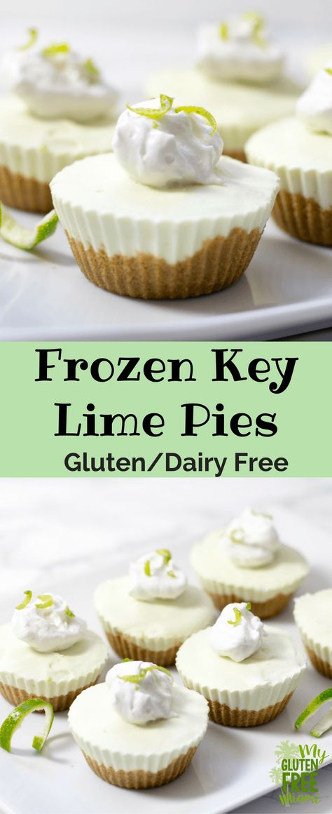 Frozen Key Lime Pies are the perfect summer day treat! Both gluten and dairy free, the perfect cold dessert for hot days.  via @eatatourtable Dairy Free Deserts, Frozen Key Lime Pie, Non Dairy Desserts, Key Lime Pies, Weight Watcher Desserts, Gluten Free Dairy Free Dessert, Dairy Free Recipes Dessert, Dairy Free Baking, Dessert Sans Gluten