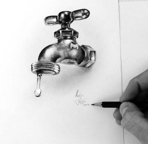 Tap sketch 3d Pencil Drawings, Realistic Eye Drawing, Pencil Drawing Tutorials, 3d Art Drawing, Pencil Shading, Object Drawing, Pencil Drawings Easy, Disney Concept Art, 3d Drawings