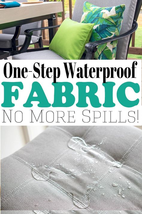 Are you tired of trying solutions for various spills? Did you know that you can make fabric waterproof by spraying it with a waterproof spray for fabric?! If you’ve ever wondered how to waterproof fabric, today’s tutorial will show you how in one simple step! How To Waterproof Fabric, Waterproof Spray, Fabric Spray, Tired Of Trying, Diy Cushion, Patio Cushions, Upholstered Fabric, Crescent Rolls, Diy Outdoor Furniture