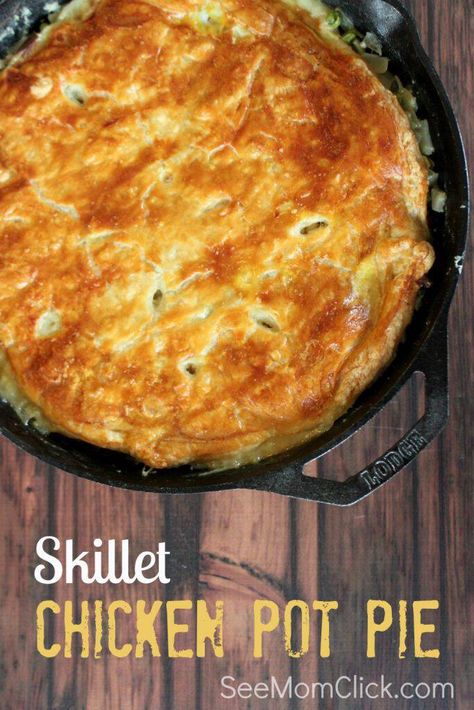 I'm addicted to cast iron skillet recipes. They're so good and so easy! This Skillet Chicken Pot Pie recipe is a family favorite. Everything in one pot, the perfect delicious, easy dinner recipe. Skillet Pot Pie, Skillet Chicken Pot Pie, Cast Iron Skillet Recipes Dinner, Chicken And Sweet Potato, Cast Iron Skillet Cooking, Cast Iron Chicken, Weeknight Chicken, Potato Skillet, Chicken Pot Pie Recipe