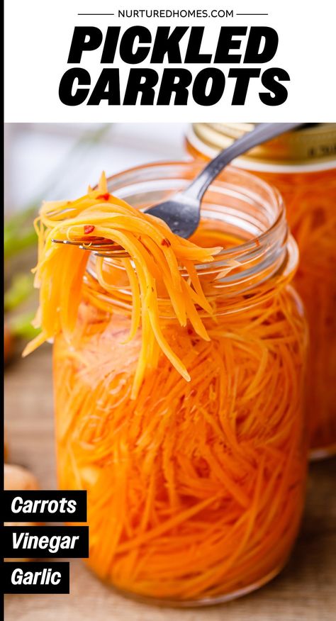 A quick pickled carrot recipe that uses fresh carrots, vinegar, garlic and salt. Pickled Carrots Vietnamese Recipe, Quick Pickled Carrots Asian, Pickled Shredded Carrots Recipe, Pickling Carrots Recipe, Pickled Carrot Salad, Pickled Shredded Carrots, Pickle Carrots Recipe, Vietnamese Carrot Pickle, Thai Pickled Carrots