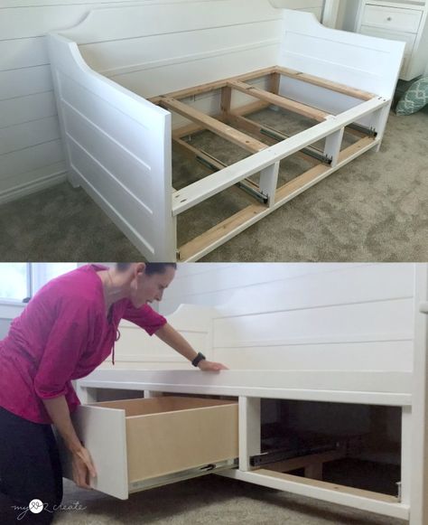 Wooden Daybed Diy, Daybed Diy Twin, Diy Sofa Daybed, Full Size Day Bed Diy, How To Build A Daybed Frame, Diy Daybed With Drawers, Twin Storage Bed Diy, Diy Trundle Daybed, Diy Day Bed With Storage