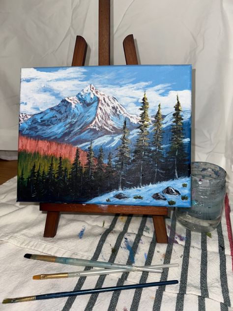 #acrylicpainting #acrylic #fall #fallpainting #winter #snow #mountains How To Paint Snowy Mountains, Painting Snowy Mountains, Snow On Mountains Painting, Snow Mountain Painting Acrylic, Snowy Hills Painting, Mountain Canvas, Painting Snow, Snow Mountain, Art Poster Design