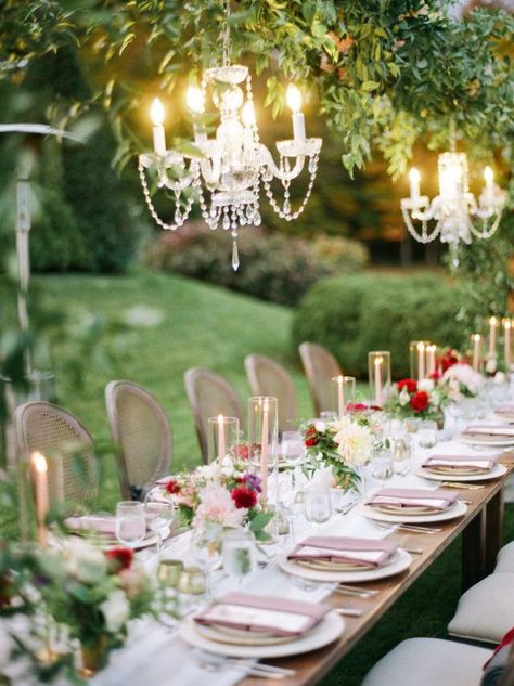 We just love garden weddings and this beaut at The Mount in Massachusetts is to die for! With a canopy of jewel toned florals and greenery over a long table with mauve napkins and cozy blankets set in each chair, we are officially in LOVE. #ruffledblog Wedding Massachusetts, Romantic Intimate Wedding, Stay Up Late, Intimate Destination Wedding, Wedding Intimate, Wedding Reception Centerpieces, Garden Weddings, Garden Wedding Decorations, Outdoor Reception