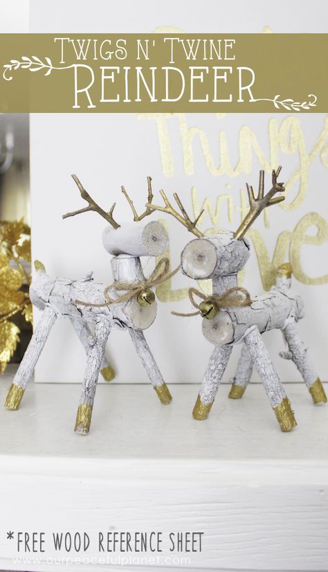 These festive little wooden reindeer are a mix of modern and rustic style and only require some tiny branches off your tree. Add twine and a bell and they're complete! Art Insects, Ren Geyiği, Wood Reindeer, Christmas Eve Traditions, Twig Branch, Wooden Reindeer, Pinterest Photography, Christmas Crafting, Driftwood Crafts