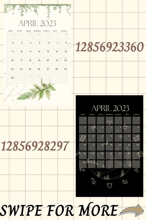 April is approaching! It is now time to prepare and change your bloxburg calendar decals into these April ones<3 I decided to add two dark themes as well c: Any suggestion designs for the May calendars? #roblox #bloxburg #bloxburgdecals #robloxdecals #bloxburgcalendardecals #bloxburgapril2023 #bloxburg2023 Roblox Picture Id Codes Kitchen, To Do List Decals Bloxburg, Cool Things To Add To Your Bloxburg House, What To Add To Your Bloxburg Town, Bloxburg Decals Calender 2023, Bloxburg Picture Codes Calendar 2023, Bloxburg Picture Id Codes Calender, Aesthetic Decals For Bloxburg, Roblox Picture I’d Codes