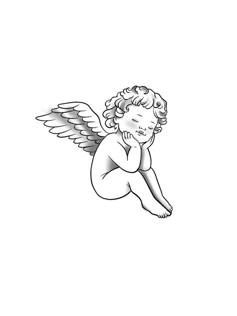 Cherub Drawing Tattoo, Cherub Stencil, Small Cherub Tattoo, Cherub Drawing, Cherub Tattoo Designs, Ink Tattoo Design, Red Tattoo Ideas, Cupid Tattoo, Red Ink Tattoo