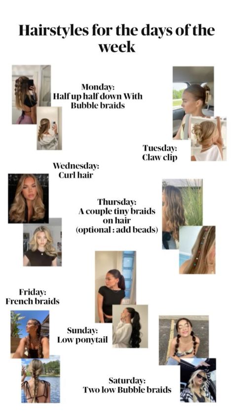 #hairstlyes Quick Hairstyles For School, Hairstyle Examples, Cute Hairstyles For School, Hair Inspiration Long, Cute Simple Hairstyles, Hair Stylies, Peinados Fáciles Para Cabello Corto, Days Of The Week, Hair Stylist Life