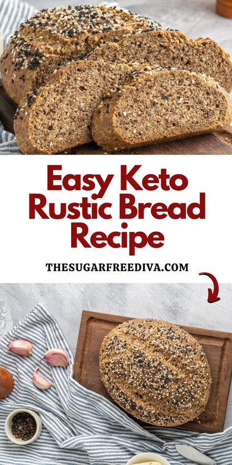 Easy Low Carb Rustic Quick Bread Recipe Keto Bread Recipes With Yeast, No Carb Bread Easy, Keto Friendly Bread Recipes, No Knead Rustic Bread, Keto Bread Recipes Easy, Low Carb Yeast Bread Recipes, Low Carb Loaf Bread, No Knead Keto Bread, High Fiber Low Carb Bread Recipe