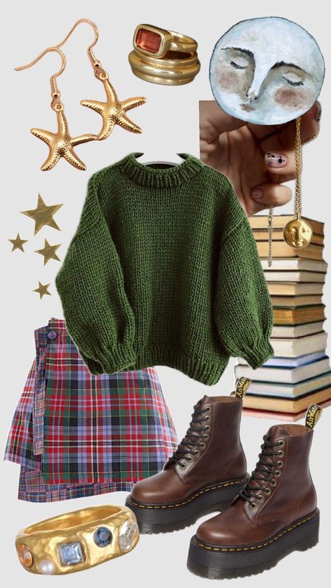 Whimsy look #whimsical #books #soft #knitwear #cute #fashion #look #librarian Whimsical Clothing Aesthetic, Soft Academia Outfit, Whimsical Outfit Aesthetic, Bookworm Aesthetic Outfit, Library Aesthetic Outfit, Bookworm Outfit, Bookworm Fashion, Witch Aesthetic Outfit, Maximalist Outfits