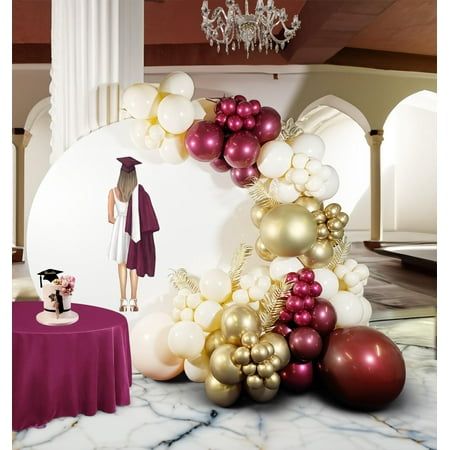 Burgundy and Gold Balloon Garland Arch Kit - Double Stuffed Maroon and Gold Balloons - Elegant Event Decoration Kit High-Quality Materials Weddings, Showers, Special Occasions Burgundy And Gold Party, Burgundy Party Decorations, Maroon Decor, Christmas Soiree, Hoco Dance, Burgundy And Gold Wedding, Burgundy Decor, Dance Decor, Graduation Brunch