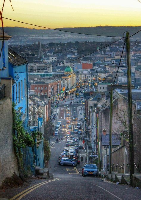 Looking down St Patrick's Hill Ireland Aesthetic, Ireland Photography, Cork City, Cork Ireland, Expat Life, Ireland Travel, Study Abroad, City Life, Solo Travel