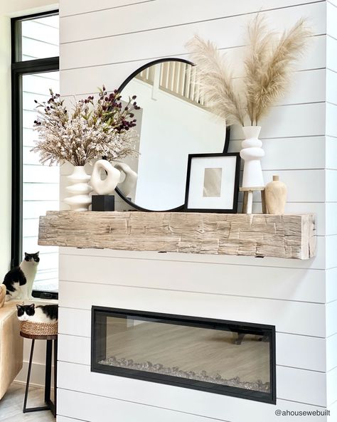 LTK 策划的 Hub 37" Modern and Contemporary … Mantle Decor Modern, Mantle Decor With Mirror, A House We Built, Mirror Over Fireplace, Chimney Decor, Farmhouse Mantle, Living Room Mantel, Fireplace Mantle Decor, Room Fireplace