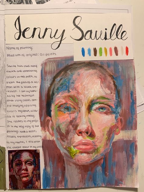 Jenny Saville Artist Research Page, Gcse Art Sketchbook Layout Grade 9 Portraiture, Jenny Saville Artist Research, A Level Artist Research, Sourcebook Ideas, Jenny Saville Paintings, College Sketchbook, Artist Research Page, Gcse Sketchbook