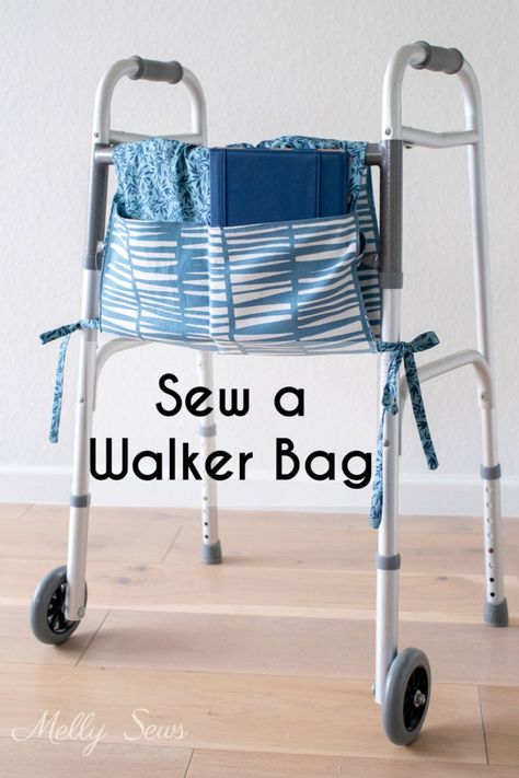 Walker Caddy Tutorial - Melly Sews Walker Bag Pattern Free Sew, Sewing Walker Caddy, Mobility Walker Bag Pattern, Wheelchair Bags How To Make, Bag For Walker Free Pattern, Diy Walker Bag Free Pattern, Walker Caddy Pattern Free Easy, Walker Bags Pattern Free, Walker Bag Pattern Free Easy