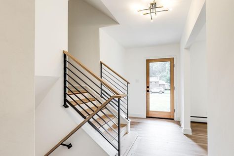 Project Case Study: Modernizing a Mid Century Split Level — RIC design build Mid Century Split Level, Tri Level Remodel, Split Level Home Designs, Split Level Entry, Split Level House Exterior, Split Level Remodel, Split Foyer, Exterior Light Fixtures, Stair Remodel