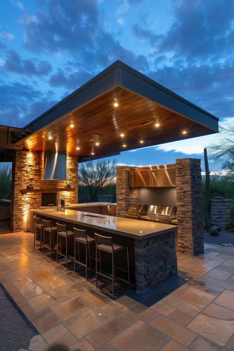 15 Gorgeous Outdoor Kitchen Ideas in Arizona You Need To See Dream Backyard Pool And Outdoor Kitchen, Arizona Outdoor Kitchen, Farmhouse Outdoor Kitchen Ideas, Outside Kitchen Ideas Outdoor Spaces, Backyard Themes, Kitchen Build Ideas, Outdoor Stone Kitchen, Small Backyard Kitchen, Outdoor Kitchen Island Ideas