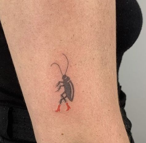 Linework Fish Tattoo, Stick And Poke Tattoo Color, Silly Goofy Tattoos, Bug Back Tattoo, Cool Stick And Pokes, Unhinged Tattoo Ideas, Woodlouse Tattoo, Fun Little Tattoos, Small Insect Tattoo