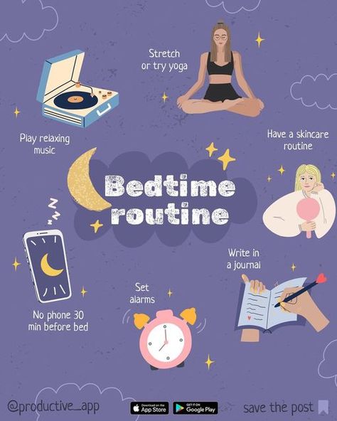 Productive - Habit tracker on Instagram: "Like a morning routine, an evening routine has some valuable time to make the most of the day and prepare for the following day. Check these evening routine habits that you can adopt to end your day for having a full and productive day when you wake up! Remember to save this post for later & share it with your friends 💜" Habit App, Relaxation Exercises, Life Changing Habits, A Morning Routine, Productive Habits, Vision Board Affirmations, Productivity Apps, Evening Routine, Productive Day