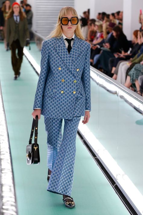 Milan Fashion Week Spring 2020, Gucci Runway, Gucci Suit, Quilted Skirt, Cutout Sweater, 2020 Runway, Gucci Fashion, Trending Sunglasses, Milan Fashion