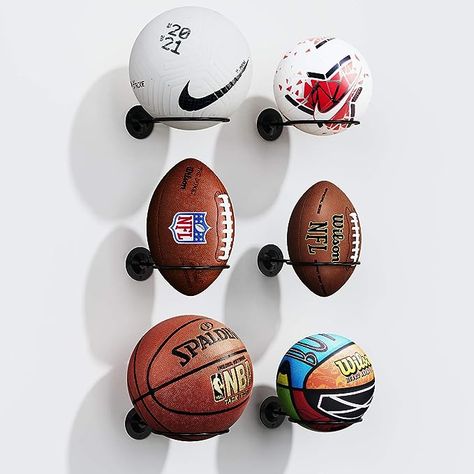 S SUCHEK Basketball Holder Wall Mount, Ball Holder Wall Mount, Ball Display Wall Storage for Basketball, Soccer Ball, Volleyball, Football, Rugby Kids Sports Bedroom, Boys Basketball Bedroom, Soccer Themed Bedroom, Basketball Holder, Sports Themed Bedroom, Sports Room Boys, Ball Volleyball, Basketball Bedroom, Football Rooms