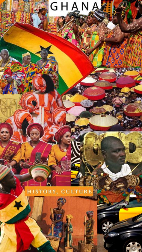 #ghana #moodboard #collage #culture #afrique #accra #royauté Ghana Wallpaper, Ghana Poster, Culture Moodboard, Ancient Ghana, Igbo Culture, Culture Collage, Ghana Culture, Cultural Clothes, Ghana Food