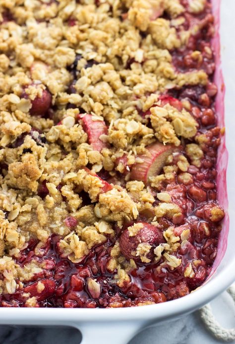 Cherry Rhubarb Crisp, Cherry Rhubarb, Plum Crisp, Rhubarb Recipes Crisp, Cherry Crisp, Strawberry Crisp, Plum Recipes, Strawberry Rhubarb Crisp, Almond Cake Recipe