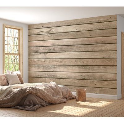 These wall murals can literally transform any room from ordinary to spectacular in no time. It looks just like the real thing - you won’t be able to tell the difference! | Gracie Oaks Omendra Plain Wooden Planks Wall Mural Brown 39.0 in | Home Decor | C010040203_266697797_266697823 | Wayfair Canada Country Wall Paneling, Wooden Planks In Bedroom, Cheap Wood Accent Wall, Faux Wood Peel And Stick Wallpaper, Accent Wooden Wall, Stained Shiplap Wall Living Room, Dark Wood Shiplap Wall, Faux Wood Wall Peel And Stick, Wide Shiplap Planked Walls