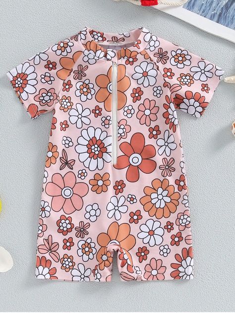 Toddler Baby Girls Swimsuit Upf 50+ Rash Guard One Piece Zipper Swimwear Short Sleeve Bathing Suit 3-36 MonthsI discovered amazing products on SHEIN.com, come check them out! Sleeve Bathing Suit, Holiday Clothes, Baby Swimsuit, Maria Clara, Swimwear Shorts, Baby Sister, Rash Guard, Amazing Products