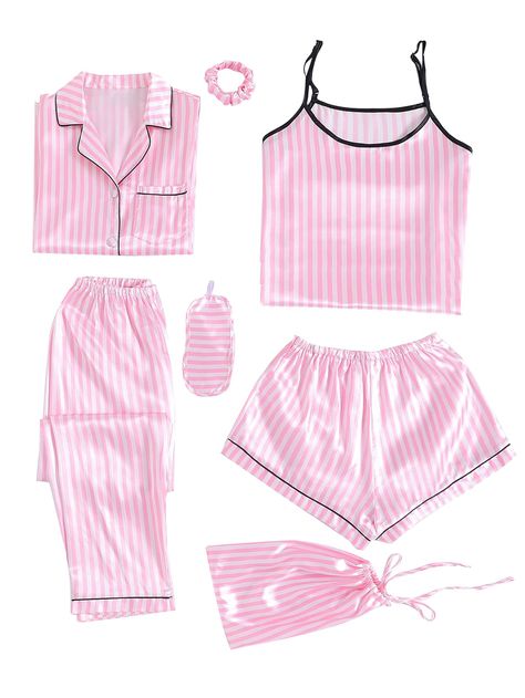 PRICES MAY VARY. Package including: a camisole, a pair of shorts, a long sleeve shirt, a pair of pants, an eye mask and a storage bag. 1 Suit meets all your needs for nightwear throughout the year. Cami top and shorts pajamas set for summer and spring, long sleeve button down shirt and pants 2 piece loungewear for winter and fall. Product details: Adjustable straps sleeveless top, V neck notch collar shirt with chest pockets, elastic waist pants and shorts. Premium silk-like satin pajams set, so Notch Collar Shirt, Pajama Gift Set, Silk Pjs, Shorts Pajamas, Cute Pajama Sets, Satin Sleepwear, Cami Shirt, Pajamas Gift, Set Outfits