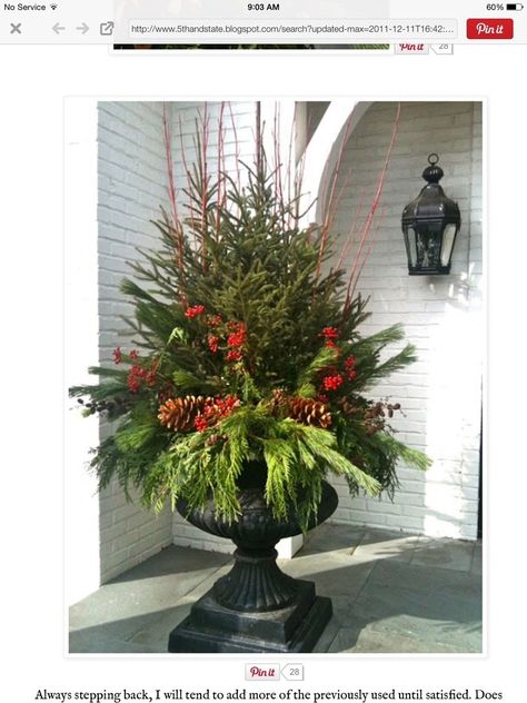 Large Black Planter - Ideas on Foter Outdoor Holiday Planters, Outdoor Christmas Planters, Christmas Urns, Holiday Planter, Outside Christmas Decorations, Winter Planter, Front Door Christmas Decorations, Christmas Pots, Christmas Planters